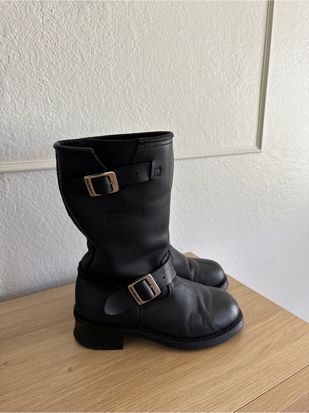Xelement Women's water repellent oil tanned black leather Tall Moto Boots 6.5
